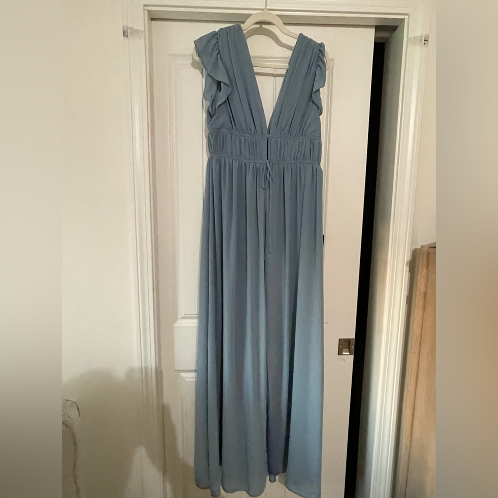 NWT Lulus I'm All Yours Slate Blue Ruffled Maxi Dress - Size L - Picture 4 of 7